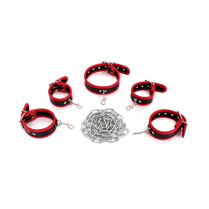 Kiotos - Budget Bondageset Met collar, hand- En voetboeien - Rood/Zwart-Laced-up.nl
