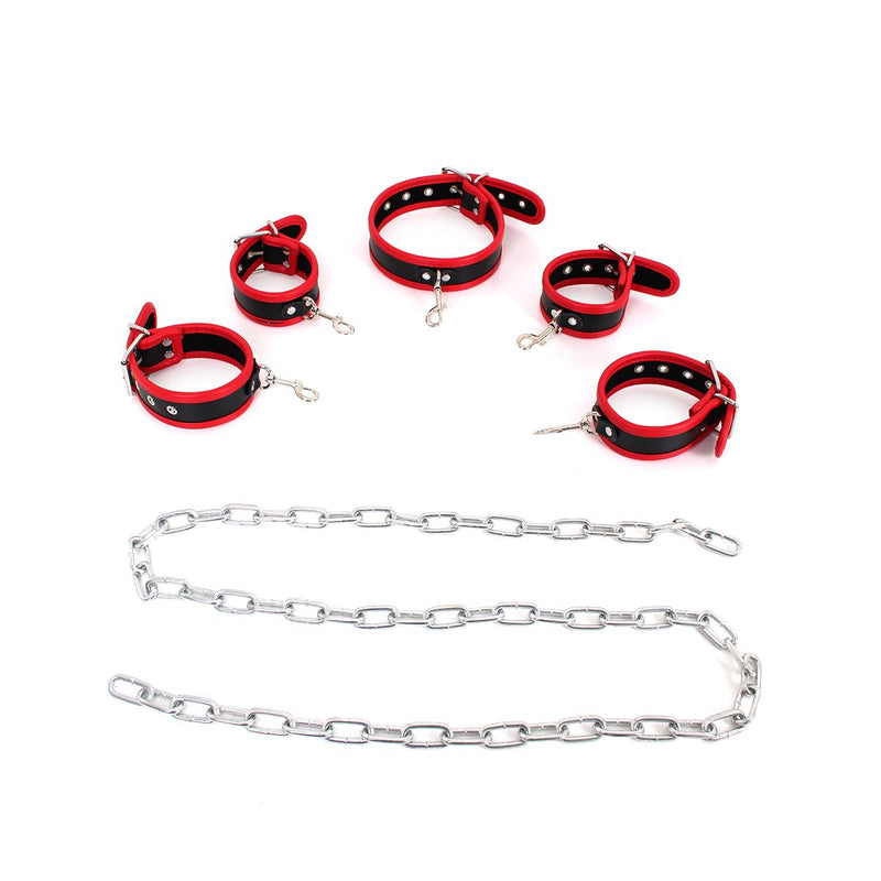 Kiotos - Budget Bondageset Met collar, hand- En voetboeien - Rood/Zwart-Laced-up.nl