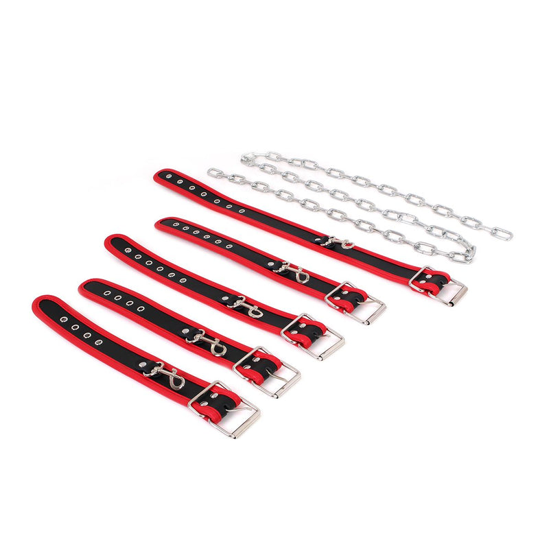 Kiotos - Budget Bondageset Met collar, hand- En voetboeien - Rood/Zwart-Laced-up.nl