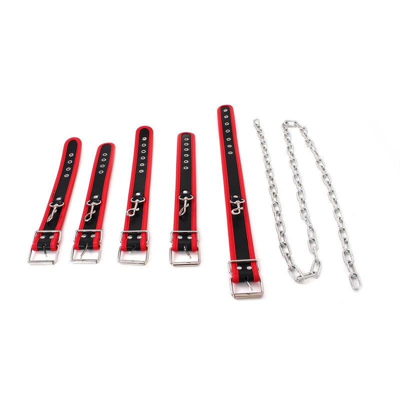 Kiotos - Budget Bondageset Met collar, hand- En voetboeien - Rood/Zwart-Laced-up.nl