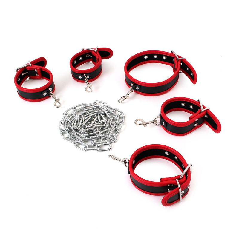 Kiotos - Budget Bondageset Met collar, hand- En voetboeien - Rood/Zwart-Laced-up.nl