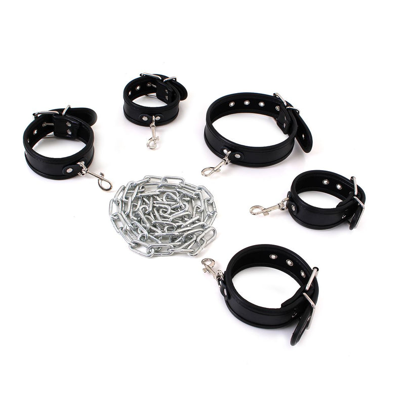 Kiotos - Budget Bondageset Met collar, hand- En voetboeien - Zwart-Laced-up.nl
