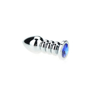 Buttplug Aluminium - Geribbeld - Met Siersteen - Blauw-Laced-up.nl