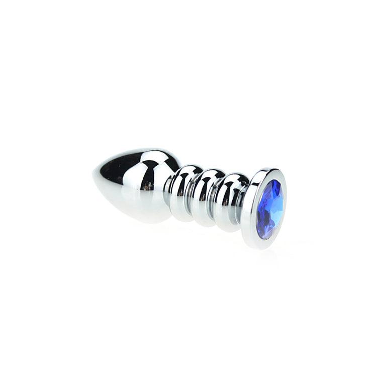 Buttplug Aluminium - Geribbeld - Met Siersteen - Blauw-Laced-up.nl
