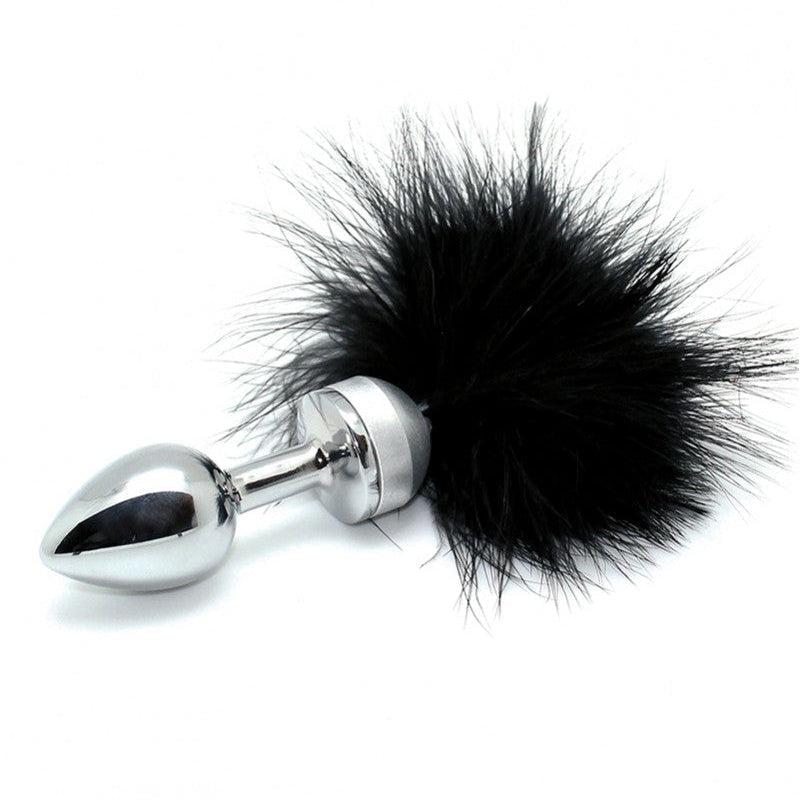 Rimba - Buttplug RVS Met veren - Zwart-Laced-up.nl