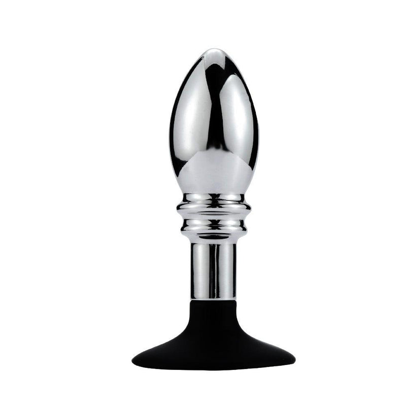Aluminium Buttplug Met bal en Ribbels - Siliconen Zuignap-Erotiekvoordeel.nl