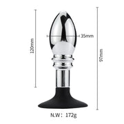 Aluminium Buttplug Met bal en Ribbels - Siliconen Zuignap-Erotiekvoordeel.nl