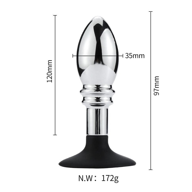 Aluminium Buttplug Met bal en Ribbels - Siliconen Zuignap-Erotiekvoordeel.nl
