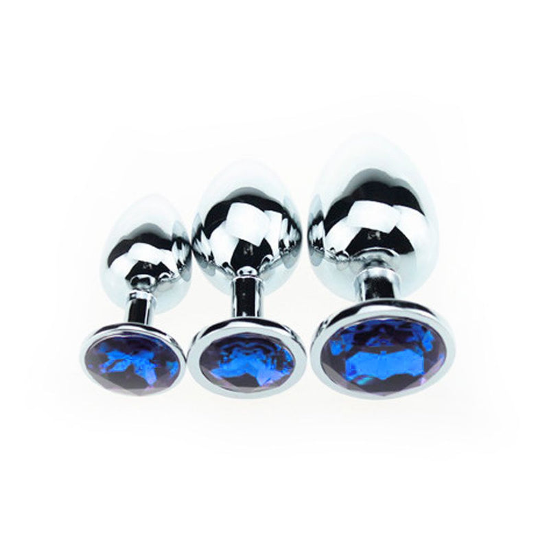 Aluminium Buttplug Met Blauw Sierkristal-Erotiekvoordeel.nl