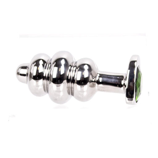 Kiotos - Buttplug geribbeld RVS Met diamant In hartvorm - groen-Laced-up.nl