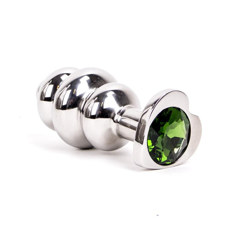 Kiotos - Buttplug geribbeld RVS Met diamant In hartvorm - groen-Laced-up.nl