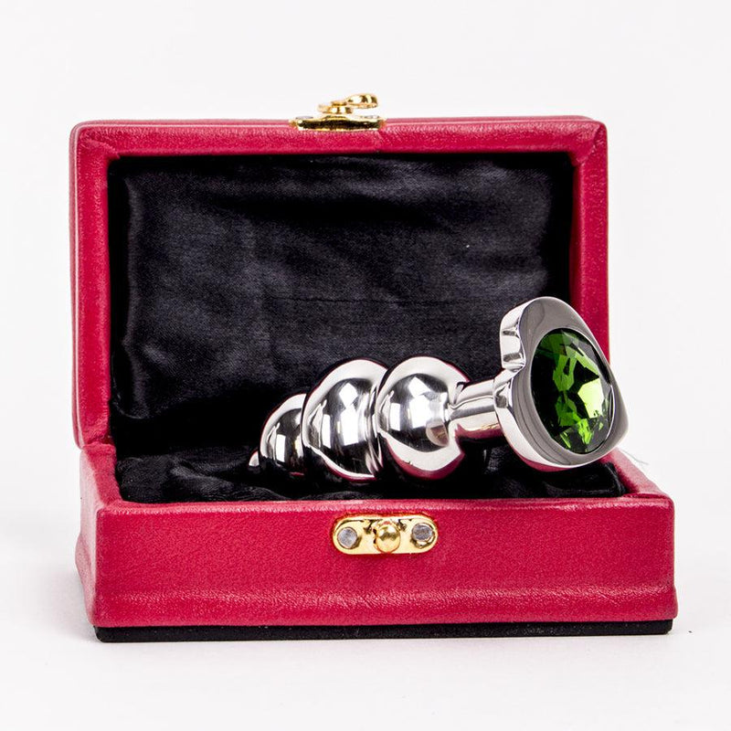 Kiotos - Buttplug geribbeld RVS Met diamant In hartvorm - groen-Laced-up.nl