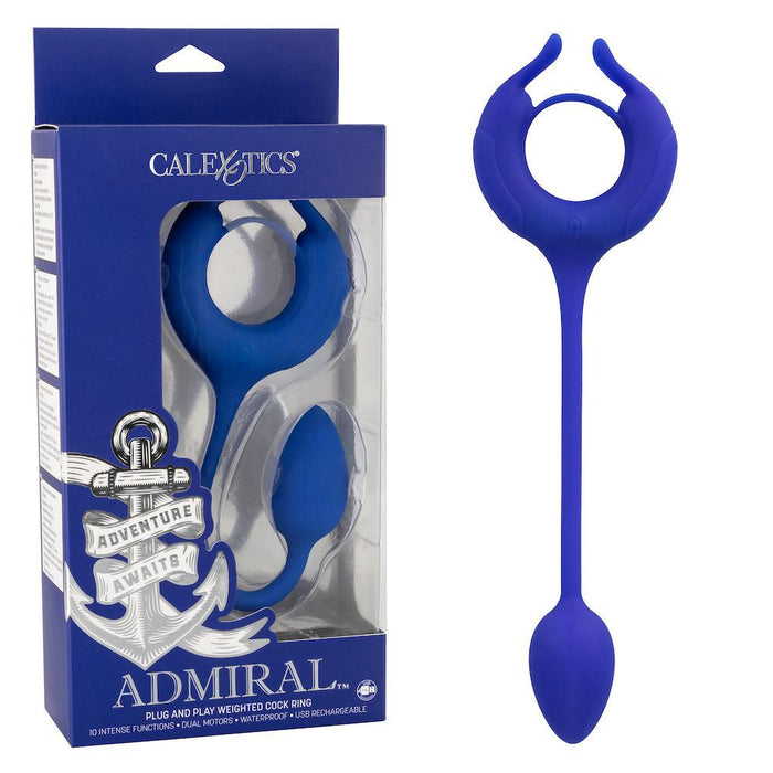 Calexotics - Admiral Cockring met Verzwaarde Vibrerende Buttplug - Blauw-Laced-up.nl