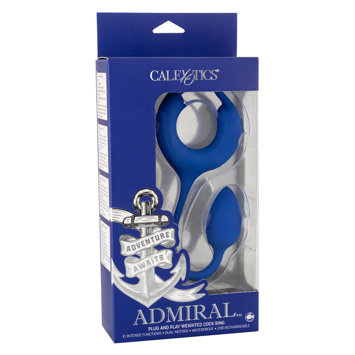 Calexotics - Admiral Cockring met Verzwaarde Vibrerende Buttplug - Blauw-Laced-up.nl