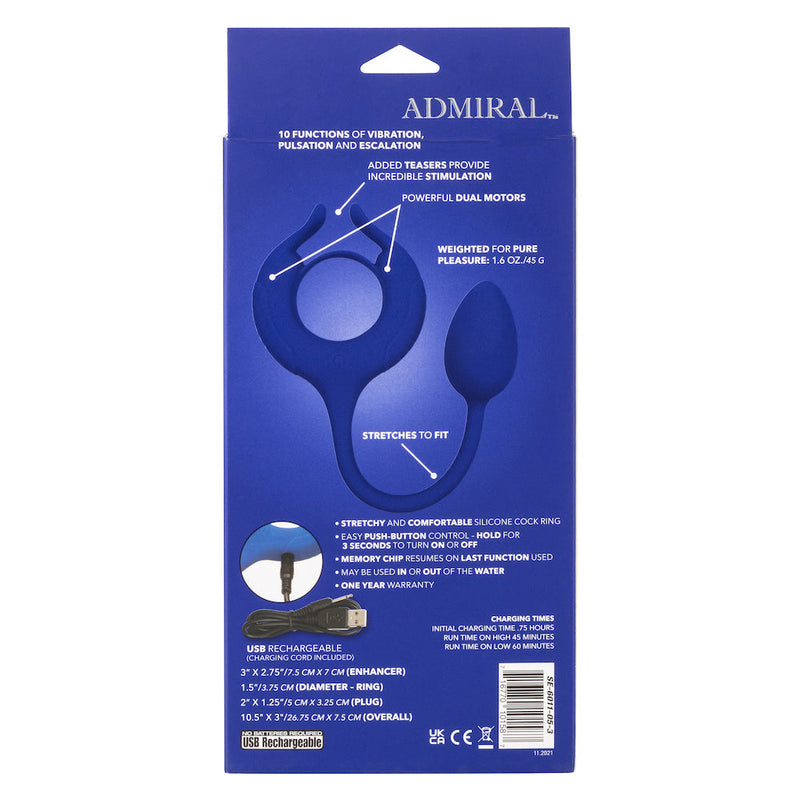 Calexotics - Admiral Cockring met Verzwaarde Vibrerende Buttplug - Blauw-Laced-up.nl