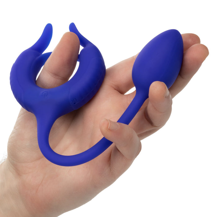 Calexotics - Admiral Cockring met Verzwaarde Vibrerende Buttplug - Blauw-Laced-up.nl