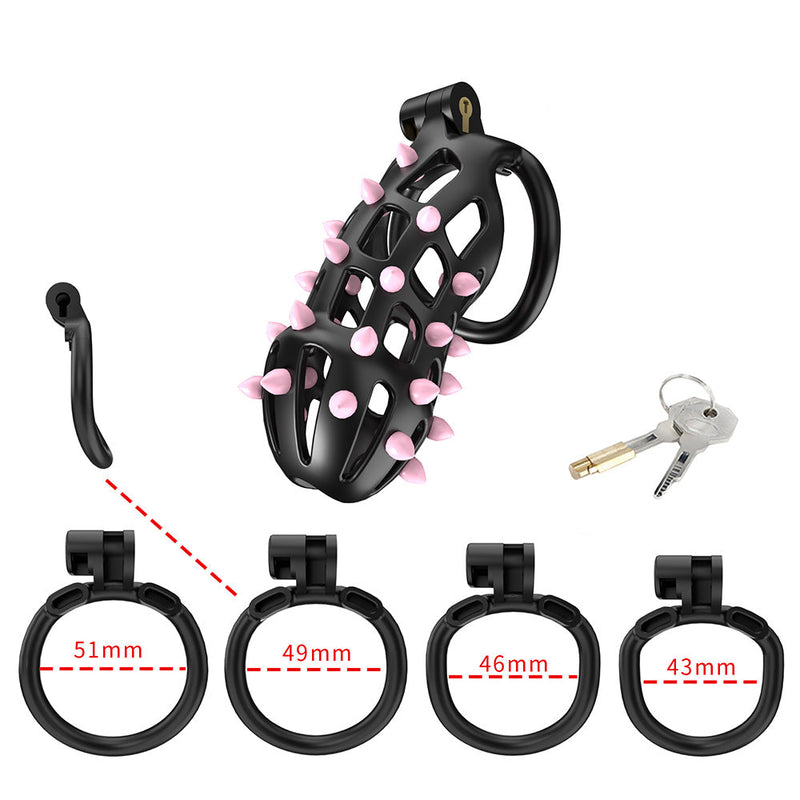Cellmate - FlexiSpike Chastity Cage Size 4 - Kuisheidskooi - Peniskooi - Met Roze of Zwarte Spikes - Maat 4-laced-up.nl