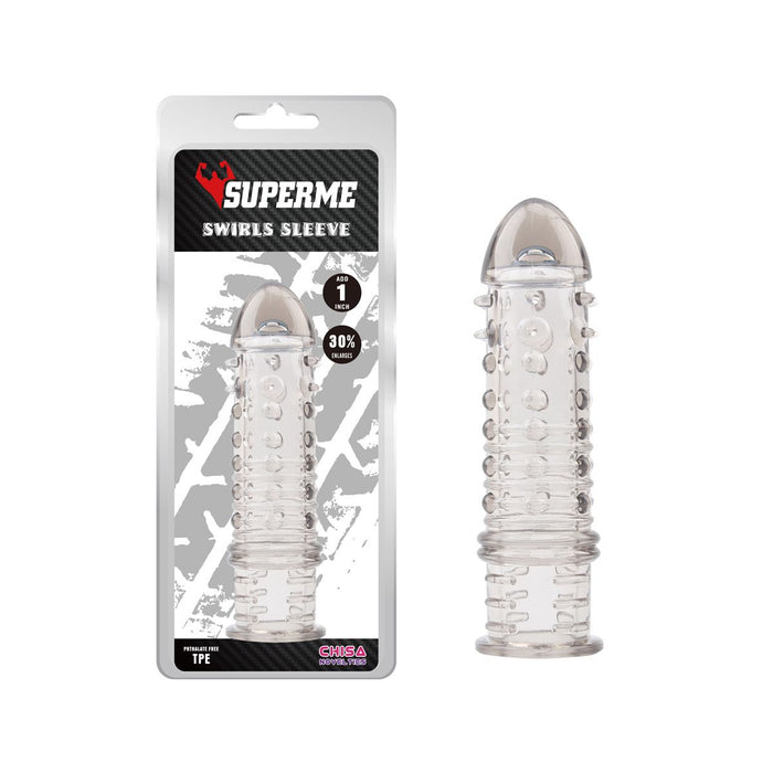 Chisa Novelties - Swirls - Geribbelde Penis Sleeve - Grijs Transparant-Laced-up.nl