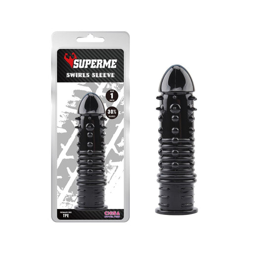 Chisa Novelties - Swirls - Geribbelde Penis Sleeve - Zwart-Laced-up.nl