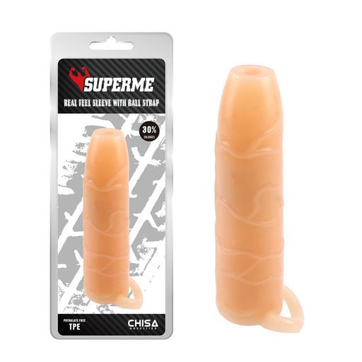 Chisa - Real Feel Penis Sleeve Met Ball Strap En Open Bovenkant-Erotiekvoordeel.nl
