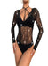 Cindylove - Body met mouwen en strass steentjes - Zwart-Laced-up.nl
