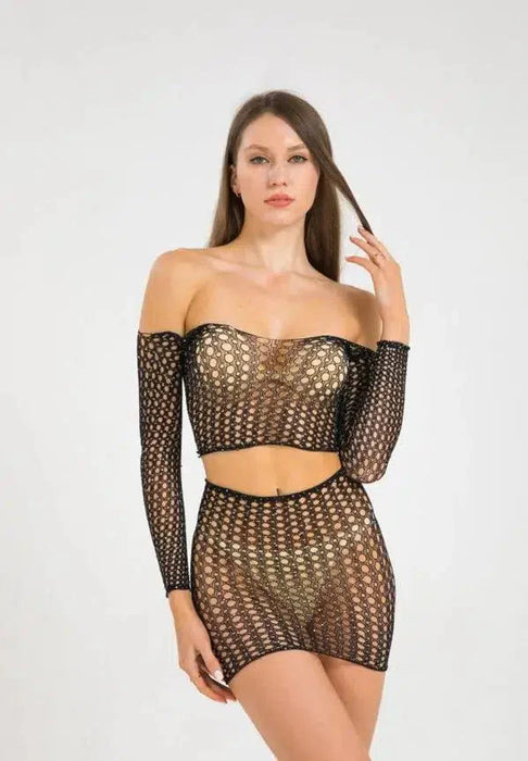 Cindylove - Rokje met Strapless Topje en Handschoenen - One Size - Zwart-Laced-up.nl