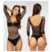 Cindylove - Transparante Body met mouwen en strass steentjes - One size - Zwart-Laced-up.nl