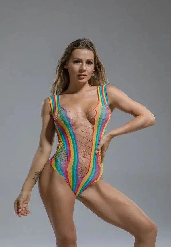 Cindylove - Visnet Body met Gekruiste Schouderbandjes - One size - Rainbow-Laced-up.nl