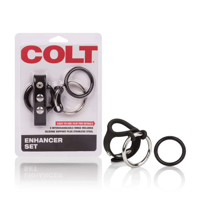 Colt - Enhancer Set - Verwisselbare Cockringen met Scrotum Steun - Siliconen - Zwart-Laced-up.nl