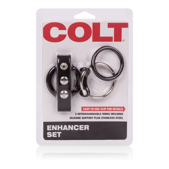Colt - Enhancer Set - Verwisselbare Cockringen met Scrotum Steun - Siliconen - Zwart-Laced-up.nl