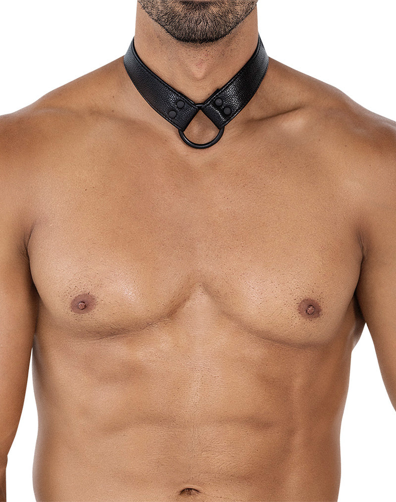 Cut4Men - Wetlook Collar with Strap and Cock ring - Black-Laced-up.nl