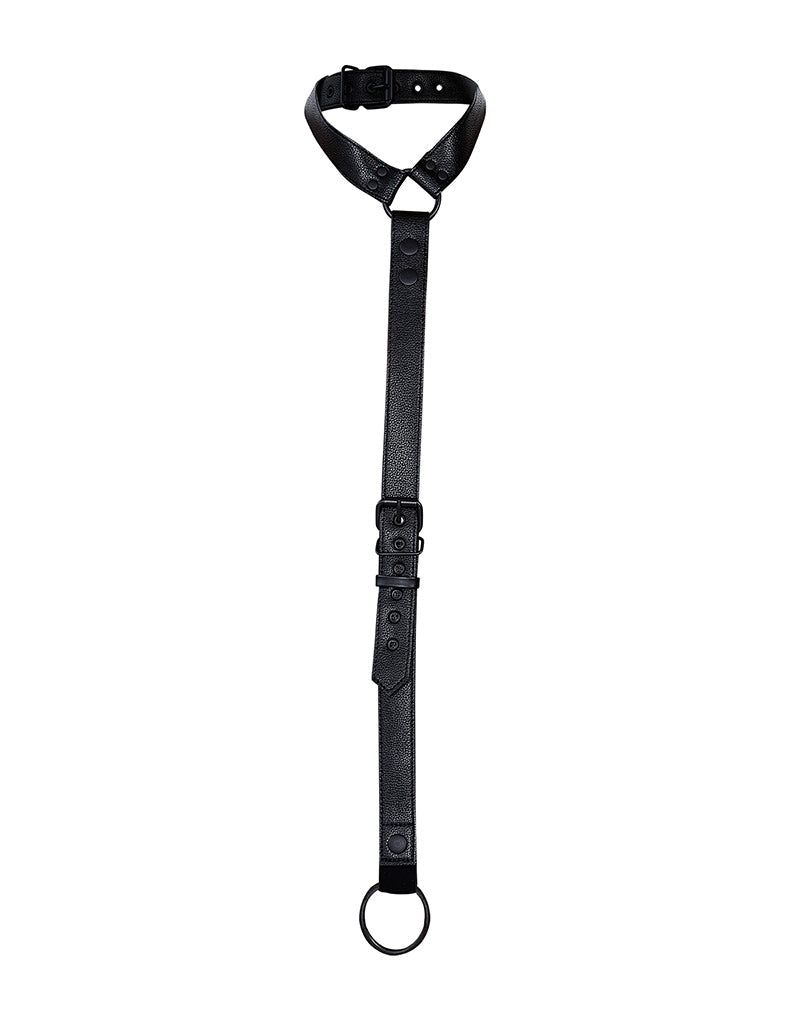 Cut4Men - Wetlook Collar with Strap and Cock ring - Black - Laced-up.nl