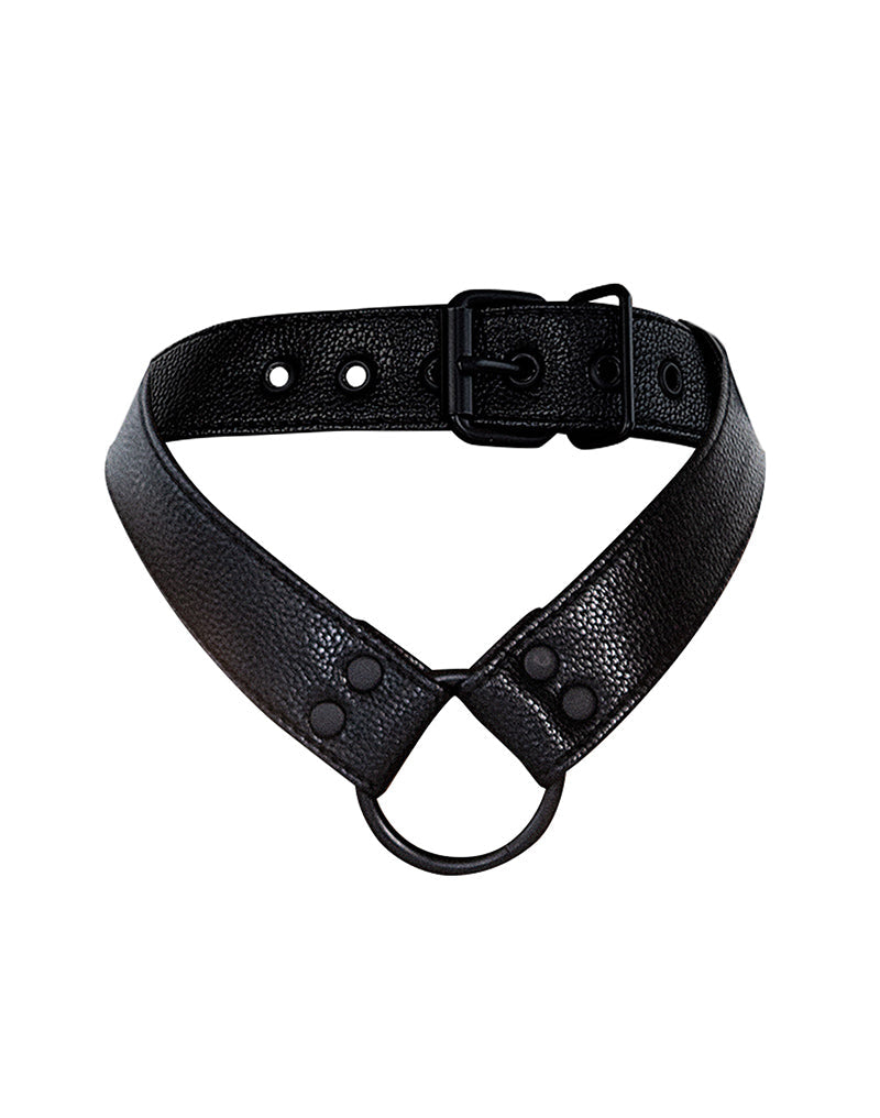Cut4Men - Wetlook Collar with Strap and Cock Ring - Black-Laced-up.nl