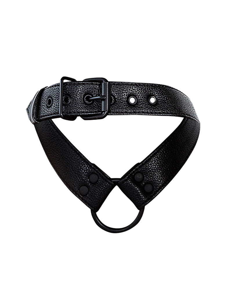 Cut4Men - Wetlook Collar with Strap and Cock Ring - Black-Laced-up.nl