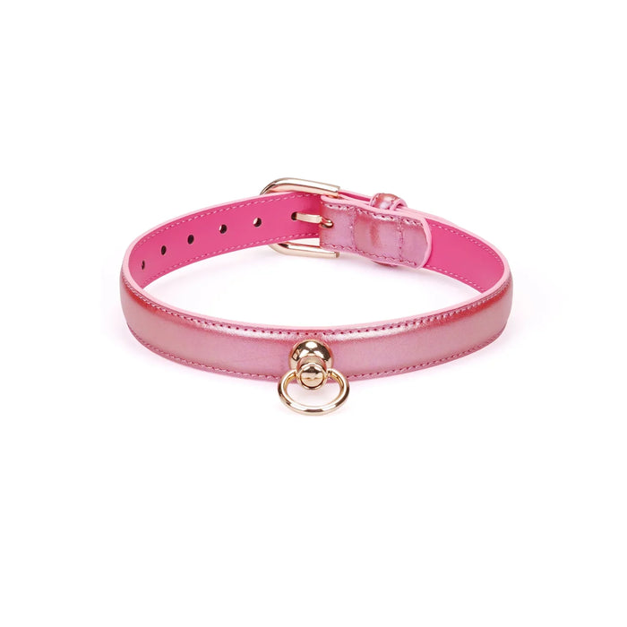 Liebe Seele - Lustre Rose - Lederen Collar met Leash - Parelmoer Roze met Gouden Hardware