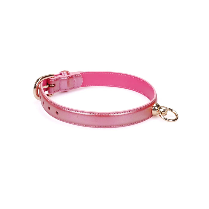 Liebe Seele - Lustre Rose - Lederen Collar met Leash - Parelmoer Roze met Gouden Hardware