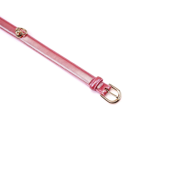 Liebe Seele - Lustre Rose - Lederen Collar met Leash - Parelmoer Roze met Gouden Hardware