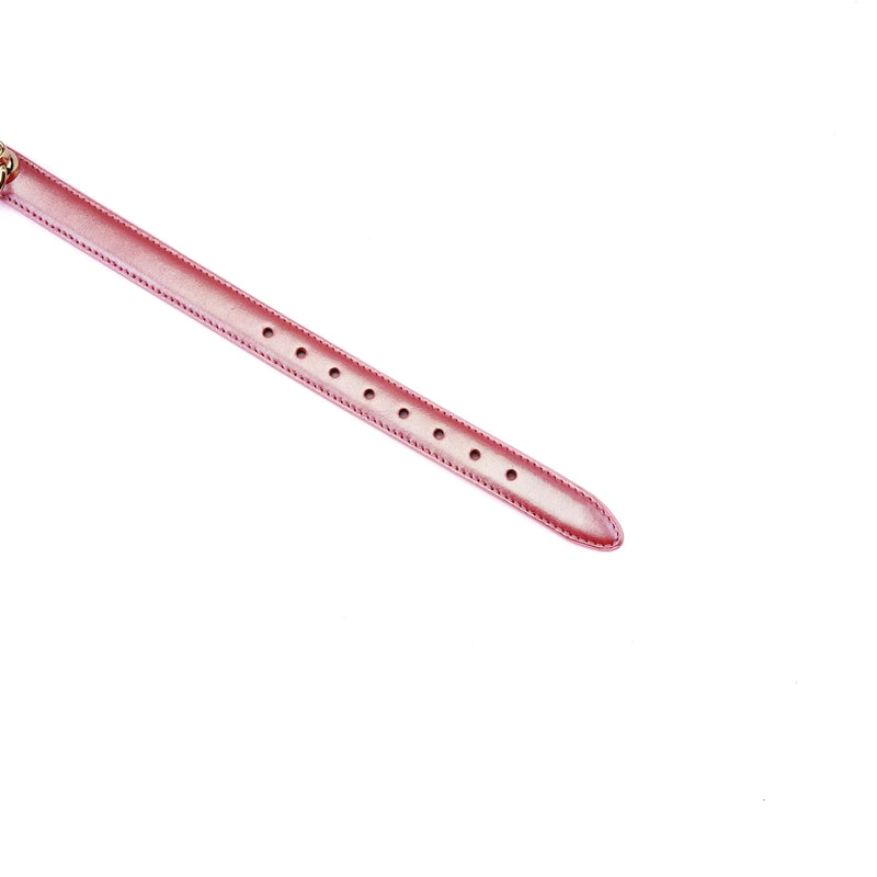 Liebe Seele - Lustre Rose - Lederen Collar met Leash - Parelmoer Roze met Gouden Hardware