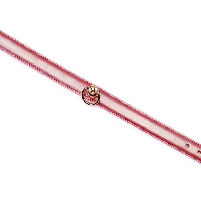 Liebe Seele - Lustre Rose - Lederen Collar met Leash - Parelmoer Roze met Gouden Hardware