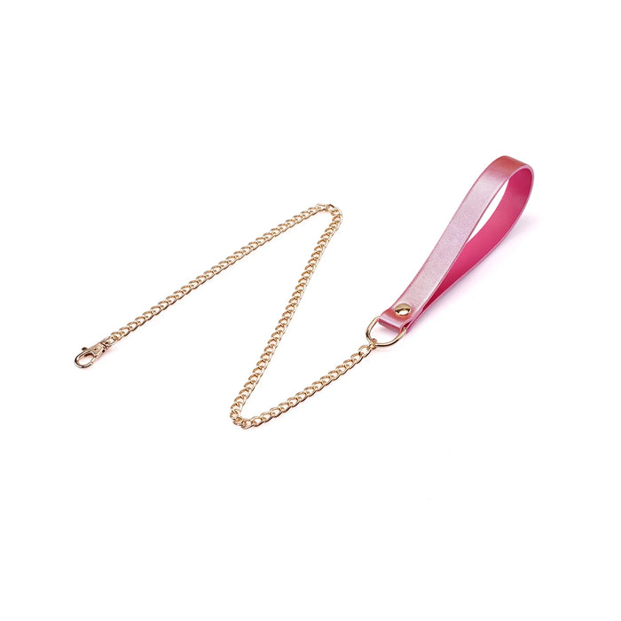 Liebe Seele - Lustre Rose - Lederen Collar met Leash - Parelmoer Roze met Gouden Hardware