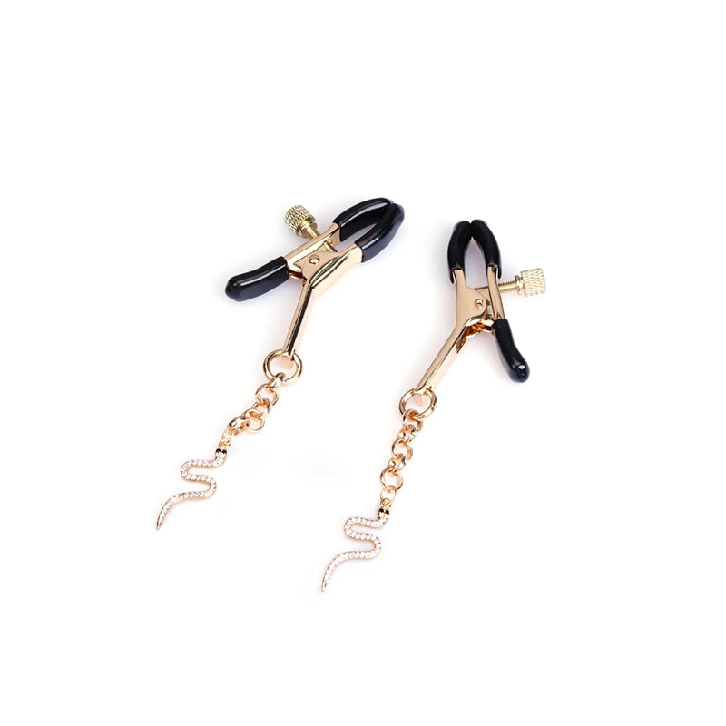 Liebe Seele - Luxe Tepelklemmen met Strass Slangen Hangertjes - Goud-laced-up.nl