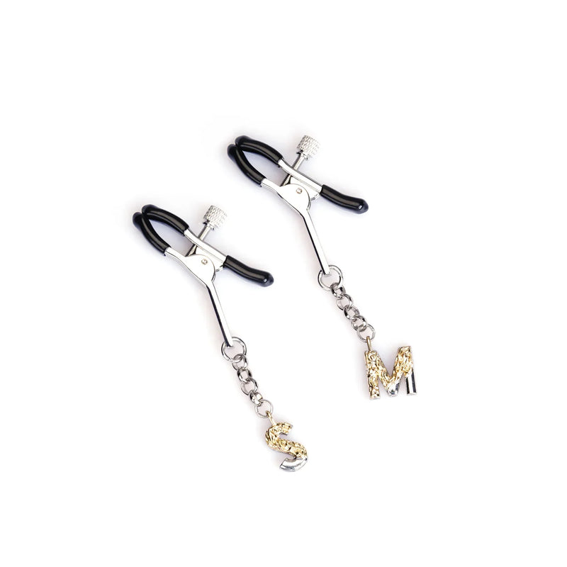 Liebe Seele - Tepelklemmen met Letterhangertjes S en M - Zilver-laced-up.nl