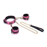 Liebe Seele - Polsboeien Collar en Leiband - Italiaans Leder - Pluche Voering - Roze/Zwart-laced-up.nl