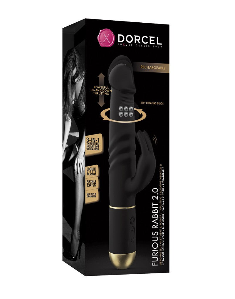 Dorcel - Furious Rabbit 2.0 - Roterende En Stotende Vibrator - Zwart-Laced-up.nl