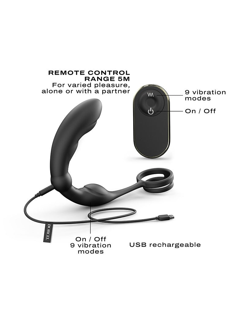 Dorcel - P-Ring - Perineum en Prostaat Vibrator - Met Dubbele Cockring - Zwart-Laced-up.nl