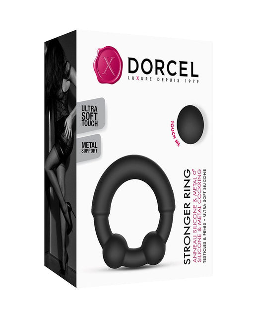 Dorcel - Stronger - Siliconen Cockring Met Stimulerende Metalen Kogeltjes - Zwart-Laced-up.nl