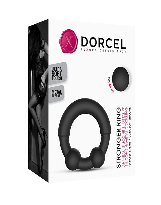 Dorcel - Stronger - Siliconen Cockring Met Stimulerende Metalen Kogeltjes - Zwart-Laced-up.nl