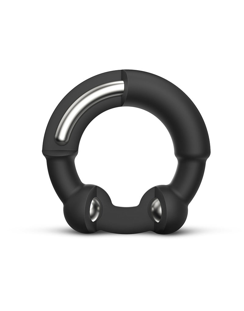 Dorcel - Stronger - Siliconen Cockring Met Stimulerende Metalen Kogeltjes - Zwart-Laced-up.nl