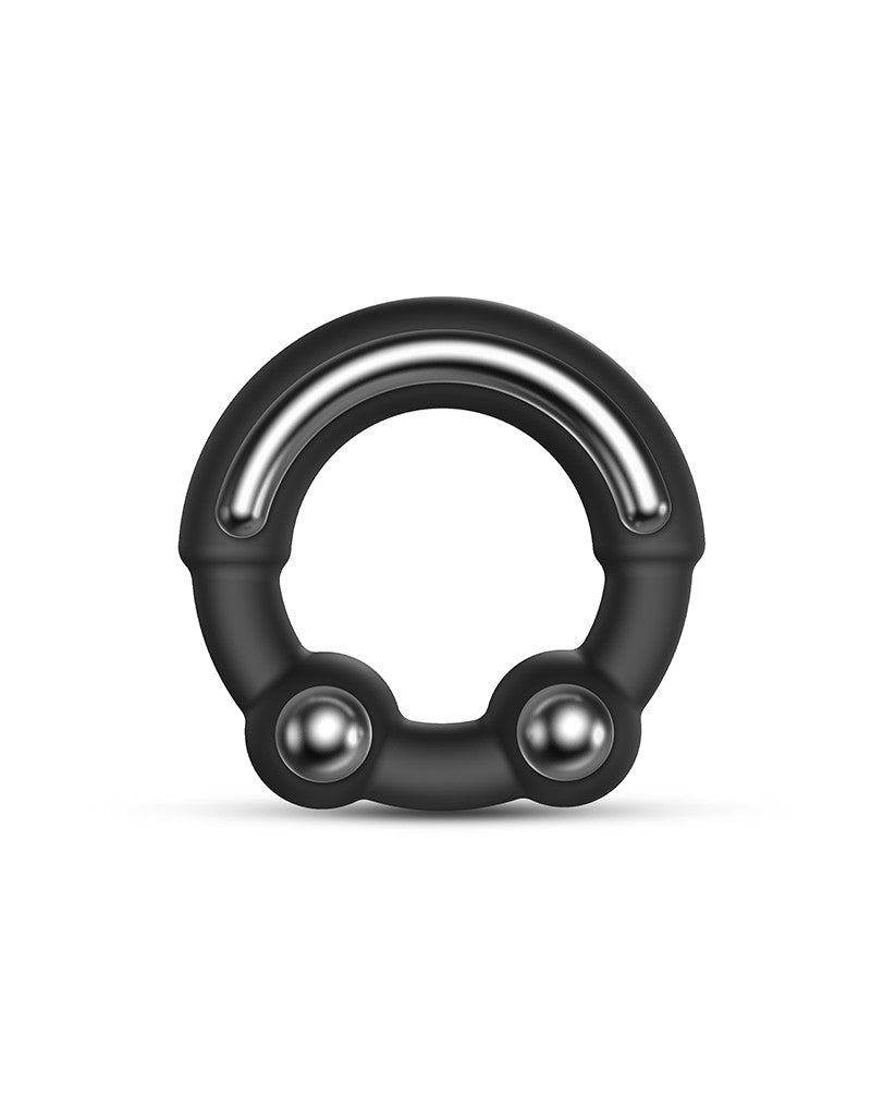 Dorcel - Stronger - Siliconen Cockring Met Stimulerende Metalen Kogeltjes - Zwart-Laced-up.nl