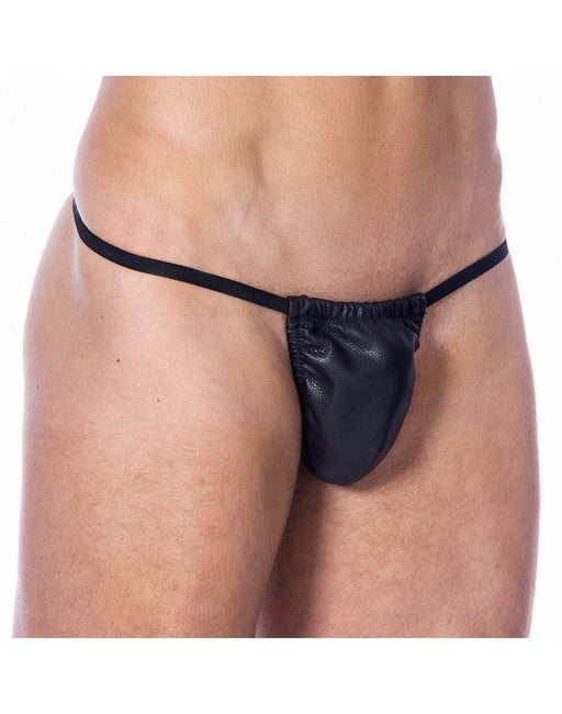 Echt nappa lederen Heren G-String Met penis pouch - Zwart-Erotiekvoordeel.nl